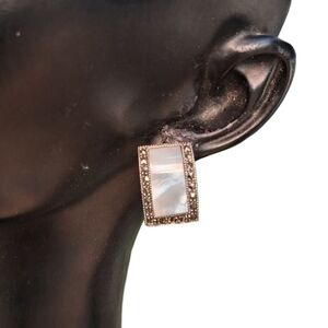 Vintage Sterling Silver Marcasite Mother of Pearl Earrings
